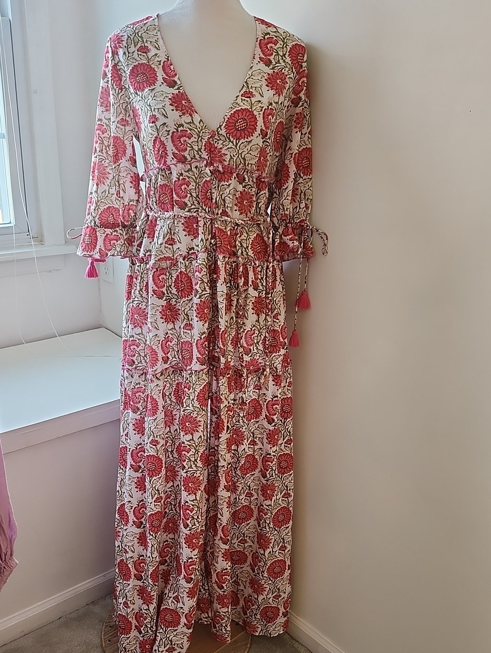 Playa lucila Maxi 100% Cotton Floral dress Button Party Resortwear Coastal